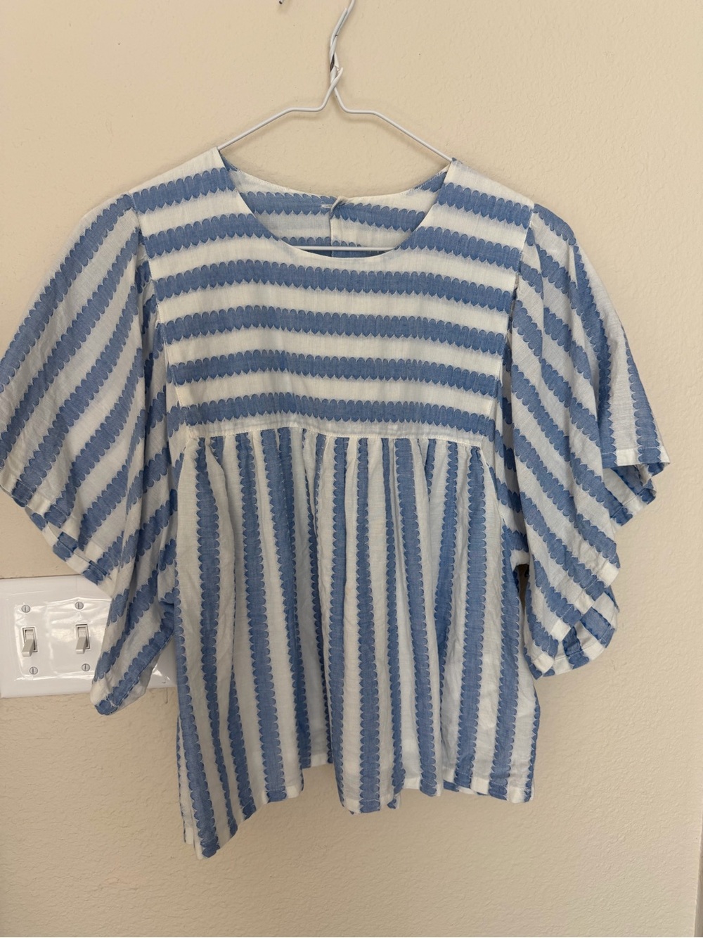 Emerson Fry Blue and White Striped Flutter Sleeve Blouse